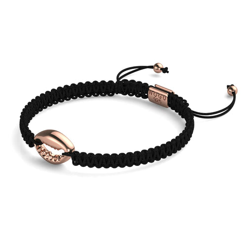 Kaurimuschel Schwarzes Makramee Armband | 925 Sterling Silber Roségold Vermeil